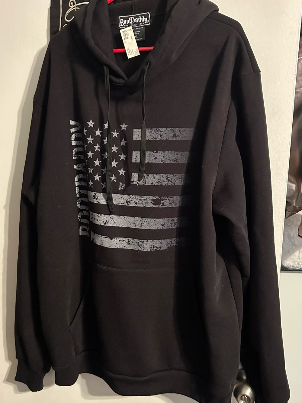 New Men's Black Graphic Hoodie with Flag Print Boot daddy